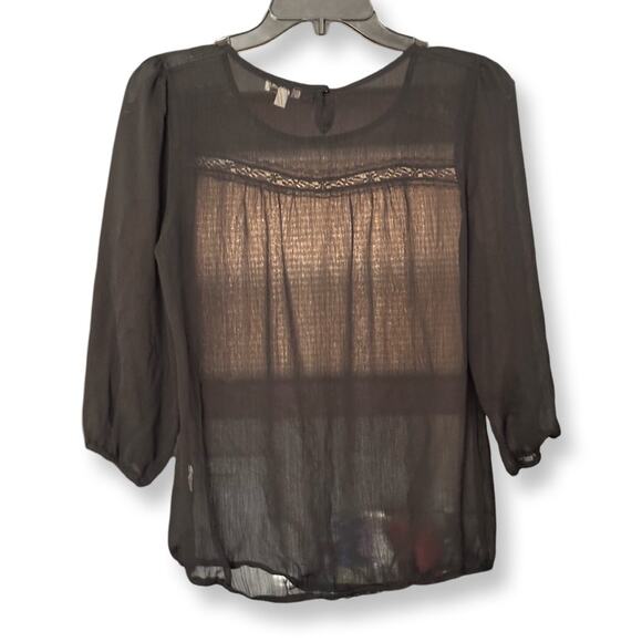 Y2K Vintage Lily White Black Sheer Baby Doll Boho Top - Picture 3 of 5